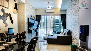 Luxury Apartment, 3 Bedrooms, Balcony, City View | Living area | Smart TV, video-game console, Netflix, computer