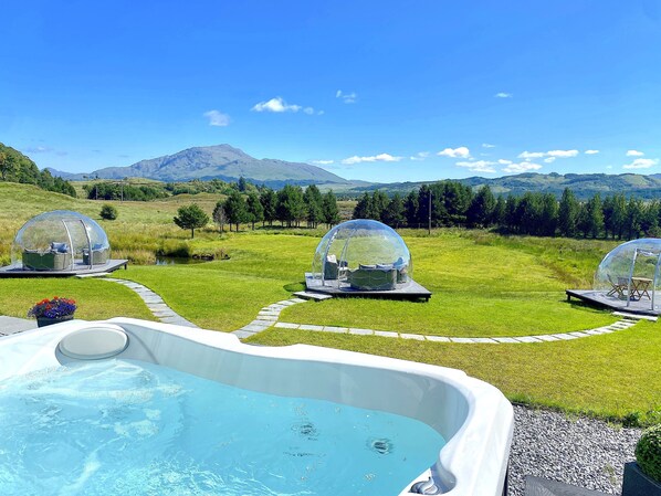 Luxury Suite, Balcony with Hot Tub, Ground Floor, Mountain View, Freestanding Bath | Terrace/patio