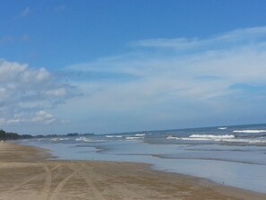 On the beach, white sand