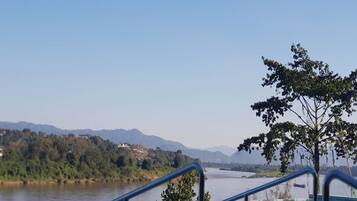 Alberca al aire libre y camastros