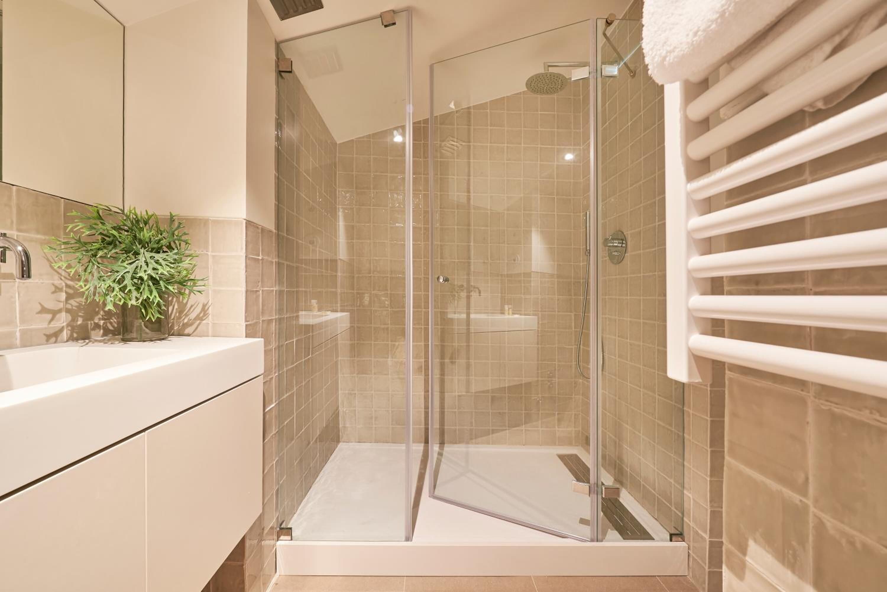 Shower, free toiletries, hair dryer, towels
