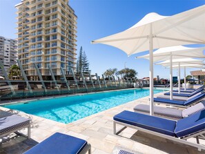 Outdoor pool, sun loungers