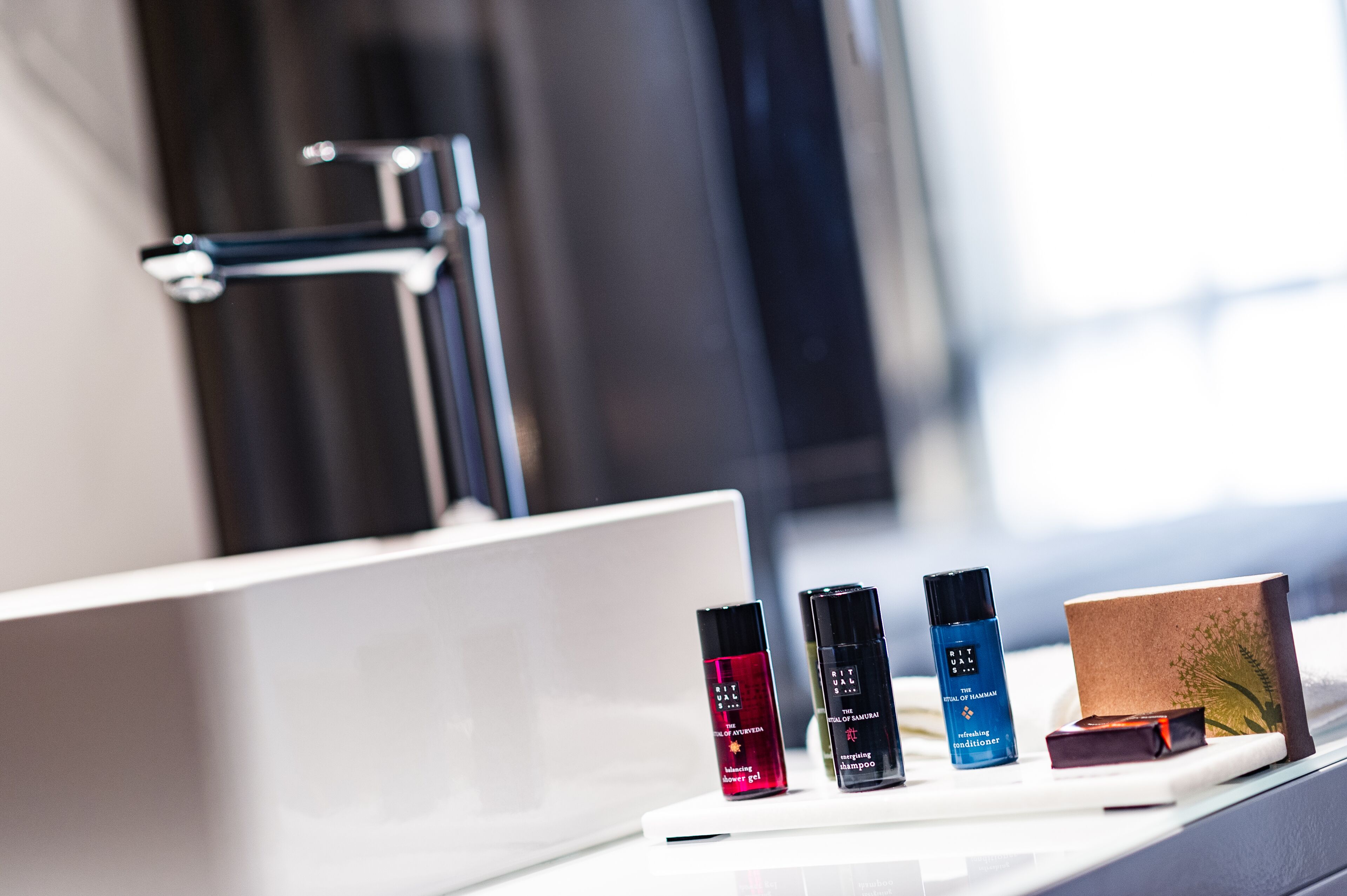 shower, hydromassage showerhead, designer toiletries, hair dryer