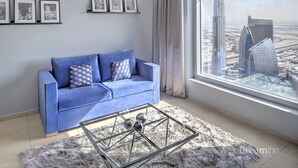 Premier Apartment, 2 Bedrooms, City View | Living room - Dream Inn 48 Burj Gate Gulf View (Dubai)