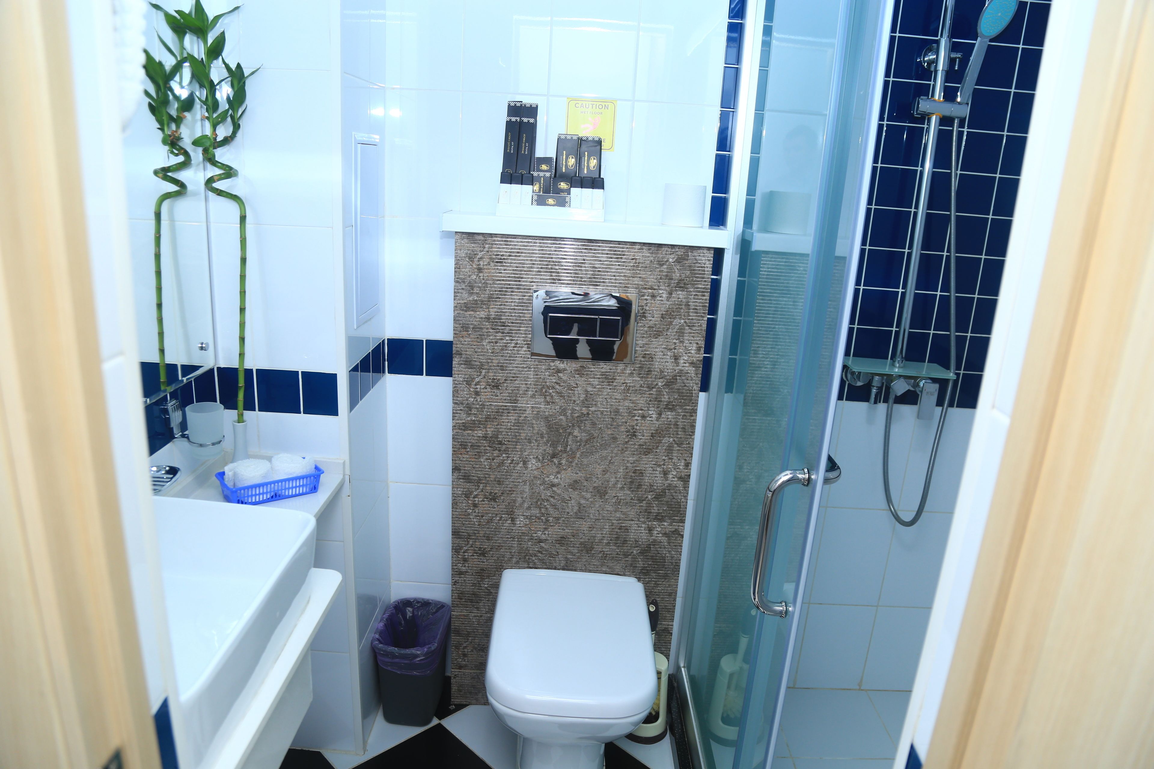 junior suite | bathroom | shower, free toiletries, hair dryer, bathrobes