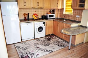 Apartment, 1 Bedroom, Lake View | Private kitchen | Full-size fridge, microwave, oven, stovetop