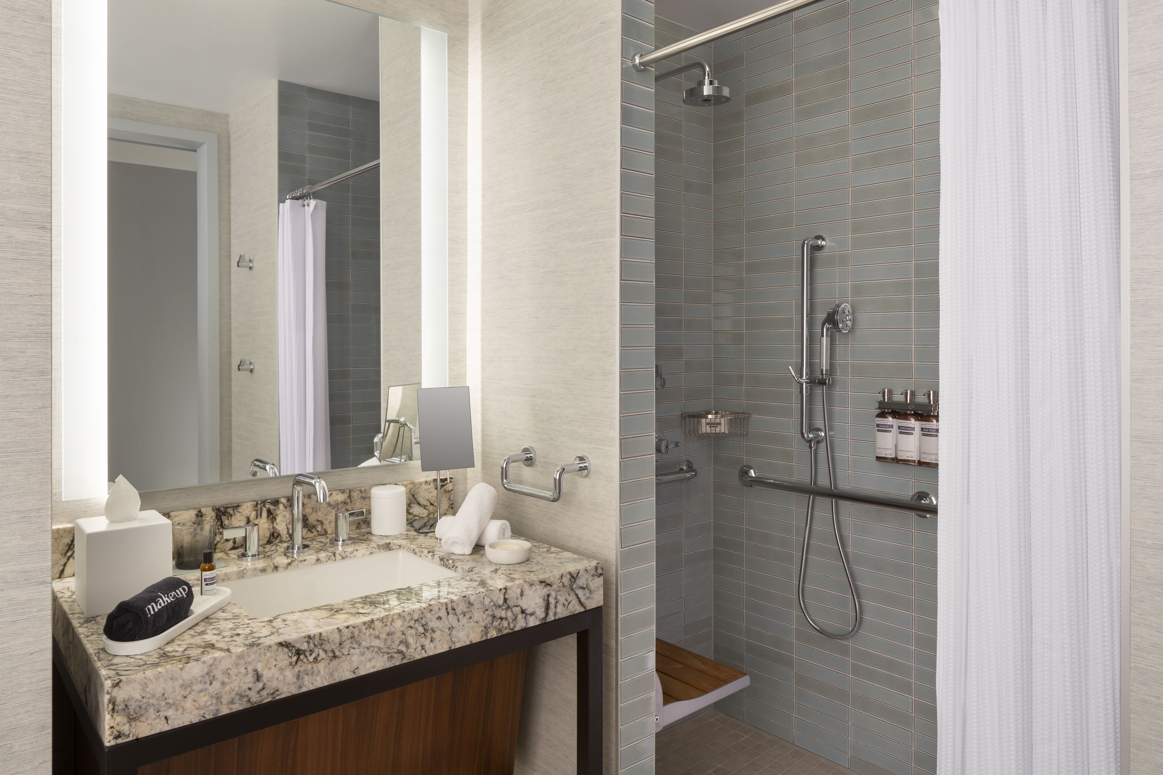 room, 1 king bed, accessible (with shower) | bathroom | shower, free toiletries, hair dryer, towels