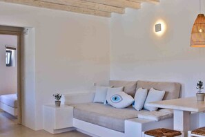 Deluxe House, 2 Bedrooms | Living area - VLIA MAR Myconian Residences (Mykonos)