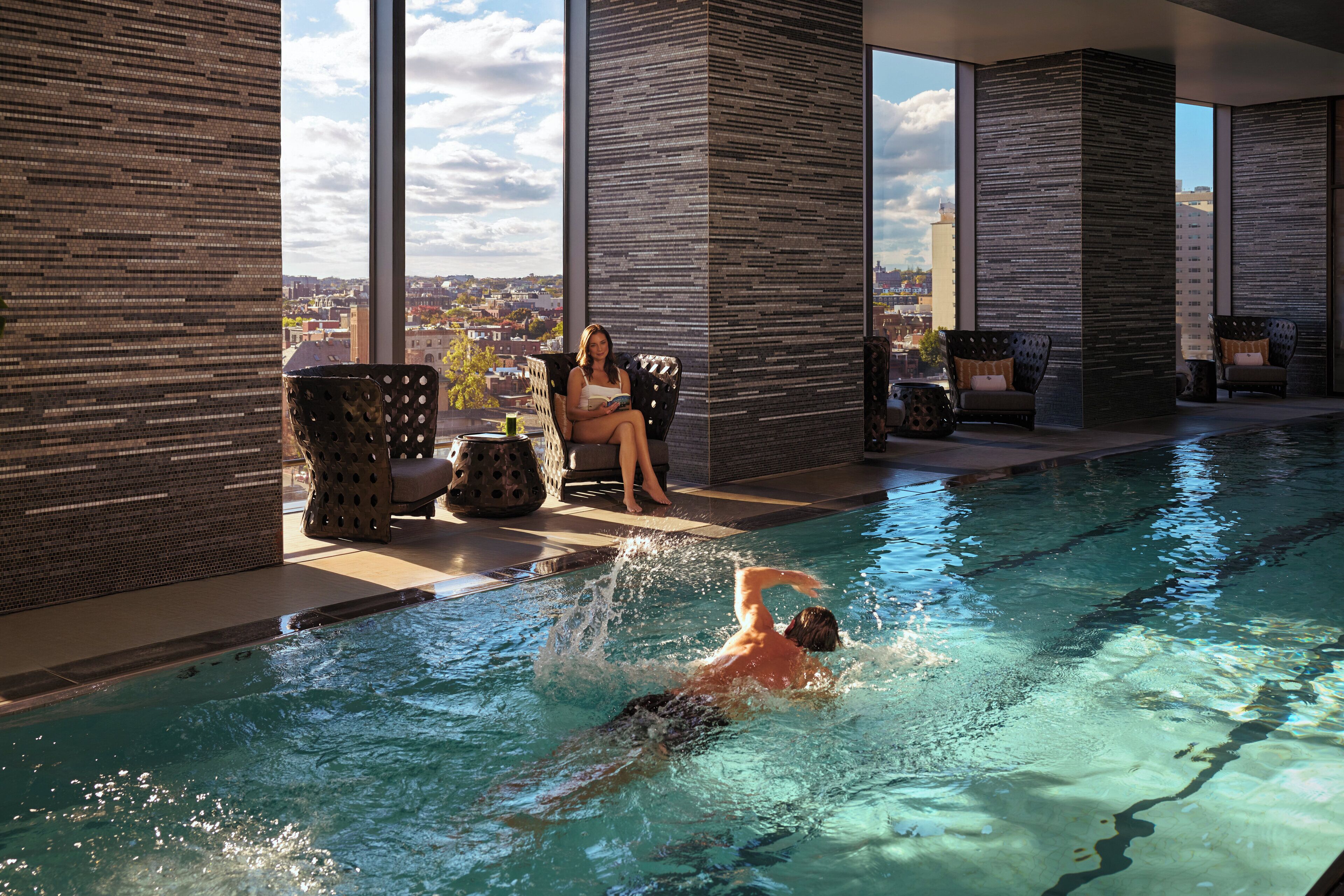 indoor pool, open 6:00 am to 9:00 pm, pool loungers