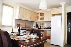 Apartment, 2 Bedrooms, Sea View | Private kitchenette | Full-size fridge, microwave, oven, stovetop