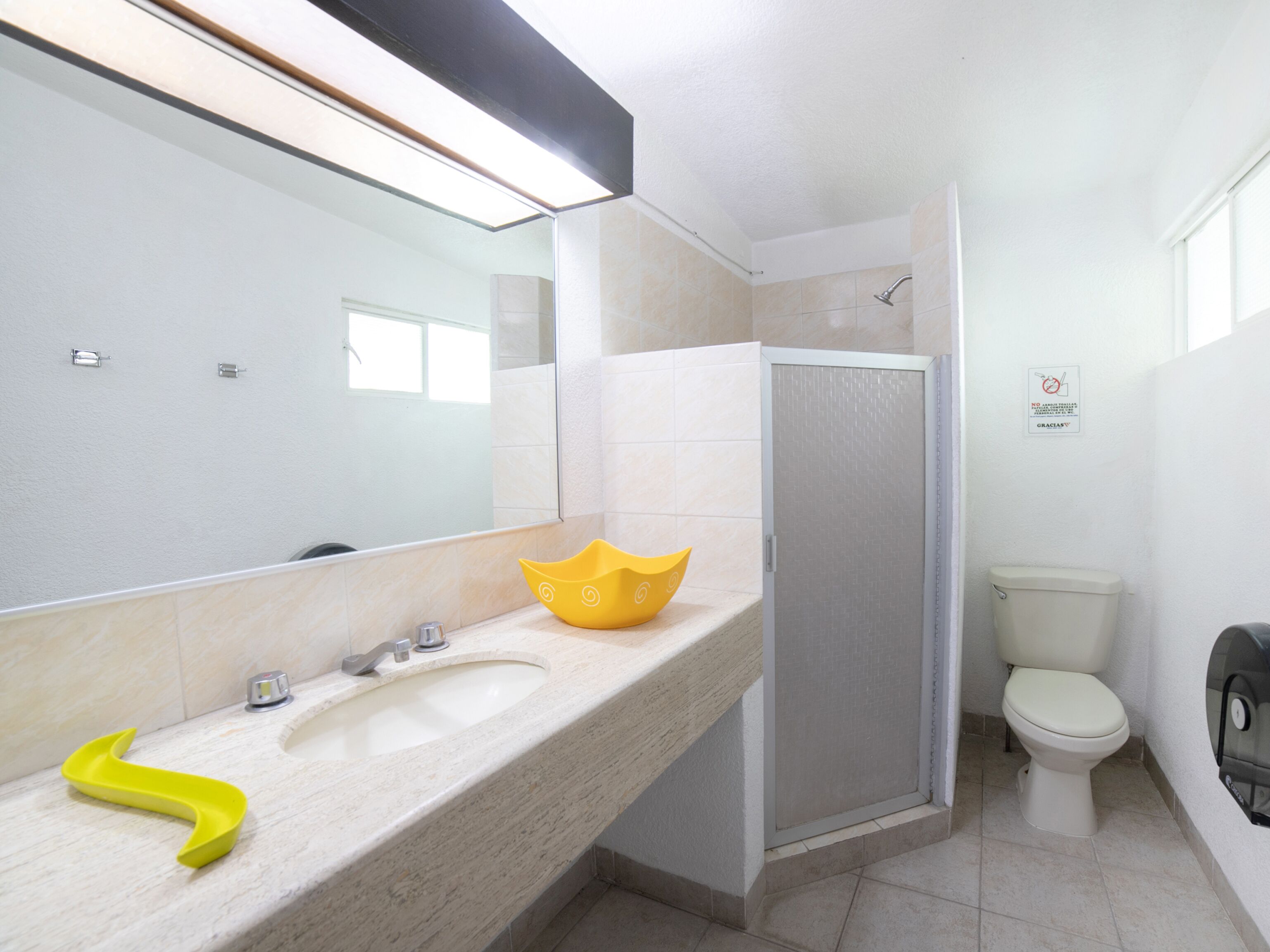 shower, towels, soap, shampoo