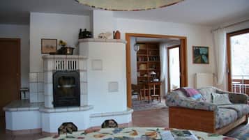 Fernseher, Kamin, DVD-Player, Bücher