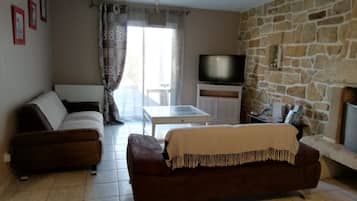 TV, fireplace, DVD player, books