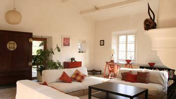 Een televisie, een open haard, een tafeltennistafel en boeken