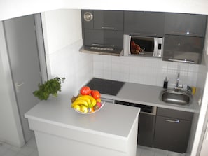 Réfrigérateur, micro-ondes, plaque de cuisson, lave-vaisselle