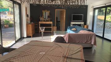 TV, videogames, DVD player, livros