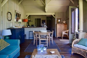 TV, fireplace, books