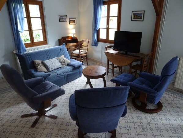 Télévision, lecteur de DVD, livres