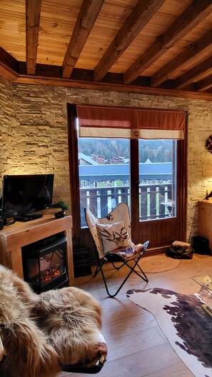 Téléviseur, foyer, lecteur de DVD, livres