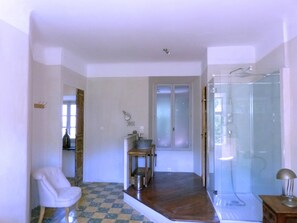 Ducha, secador de pelo, toallas y papel higiénico