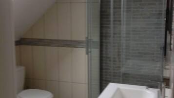 Regadera, secadora de cabello, papel de baño