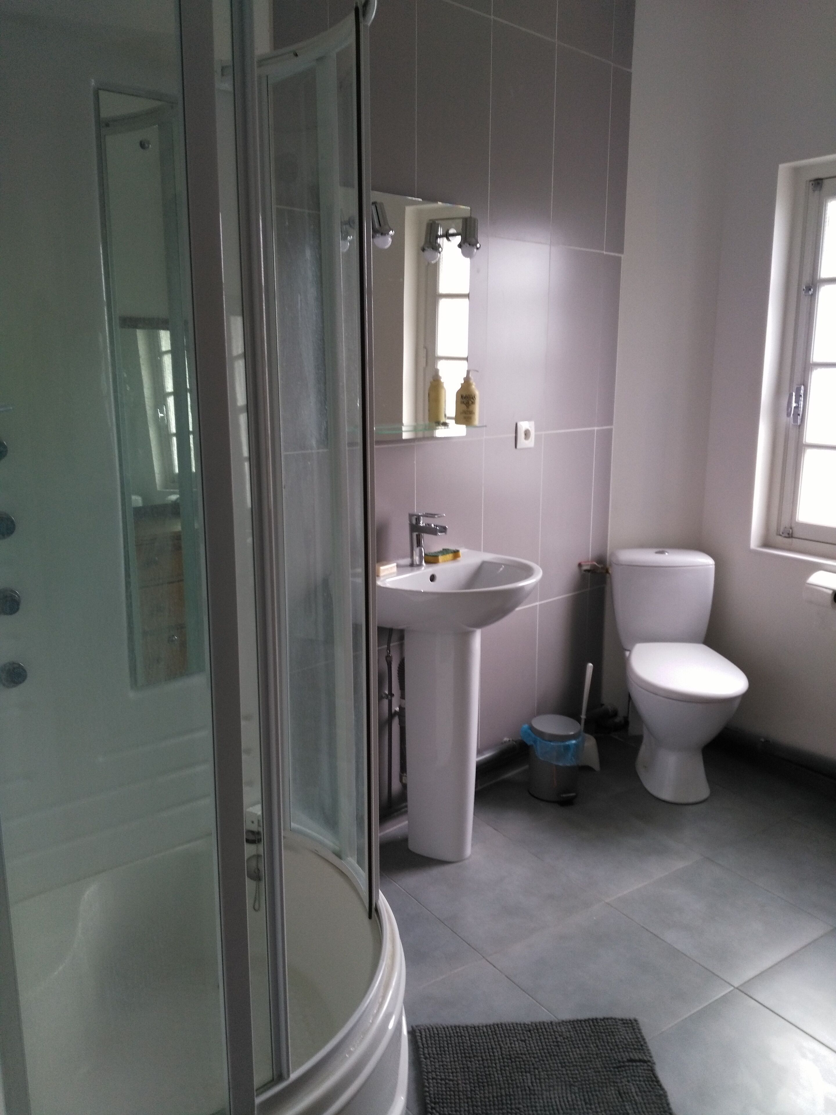 Bathtub, hair dryer, bidet, towels