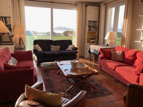 Télévision, cheminée, lecteur de DVD, table de tennis de table