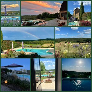 Outdoor pool, a heated pool - Farm XVIII°siècle,fenced, private swimming pool with salt, heated, Wifi,clim,6 pers. (Val De Louyre Et Caudeau)