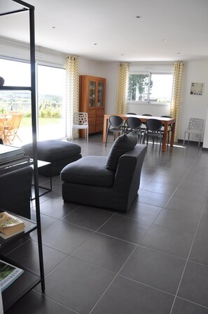 TV, DVD player, books, video library