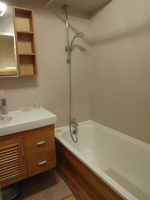 Bañera con ducha, secador de pelo