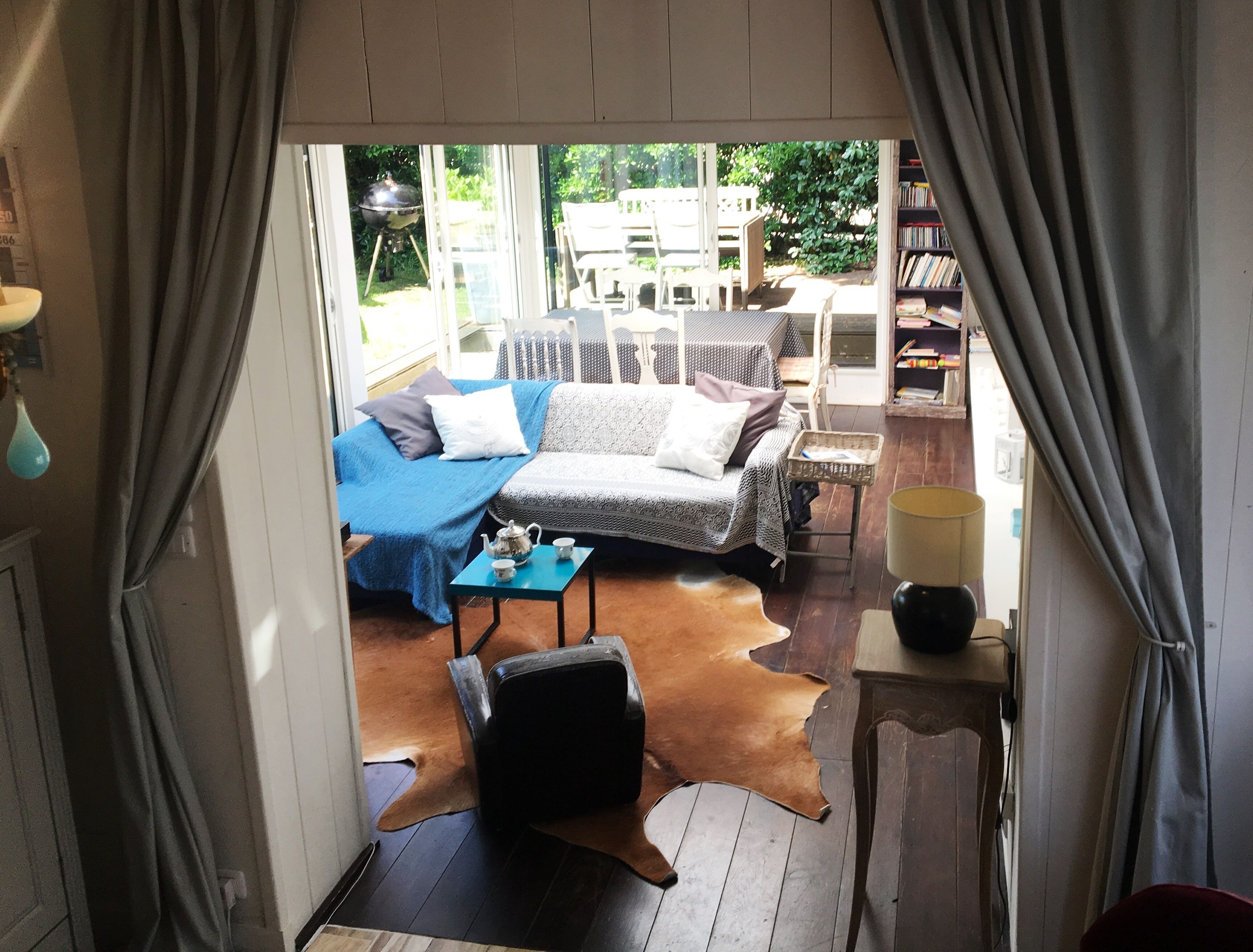 TV, DVD player, books, music library