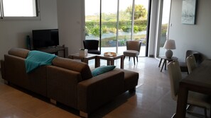 TV, DVD player, books, stereo