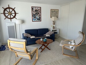 Tv, dvd-spelare, böcker och ett musikbibliotek