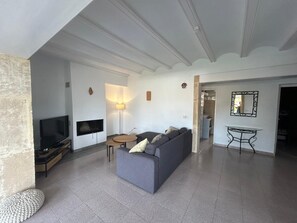 TV, DVD player, books, video library