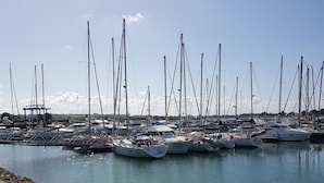 Un port de plaisance où sont amarrés de nombreux voiliers.