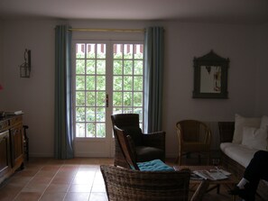 TV, fireplace, DVD player, books