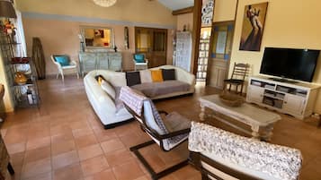 TV, tavolo da ping pong, libri