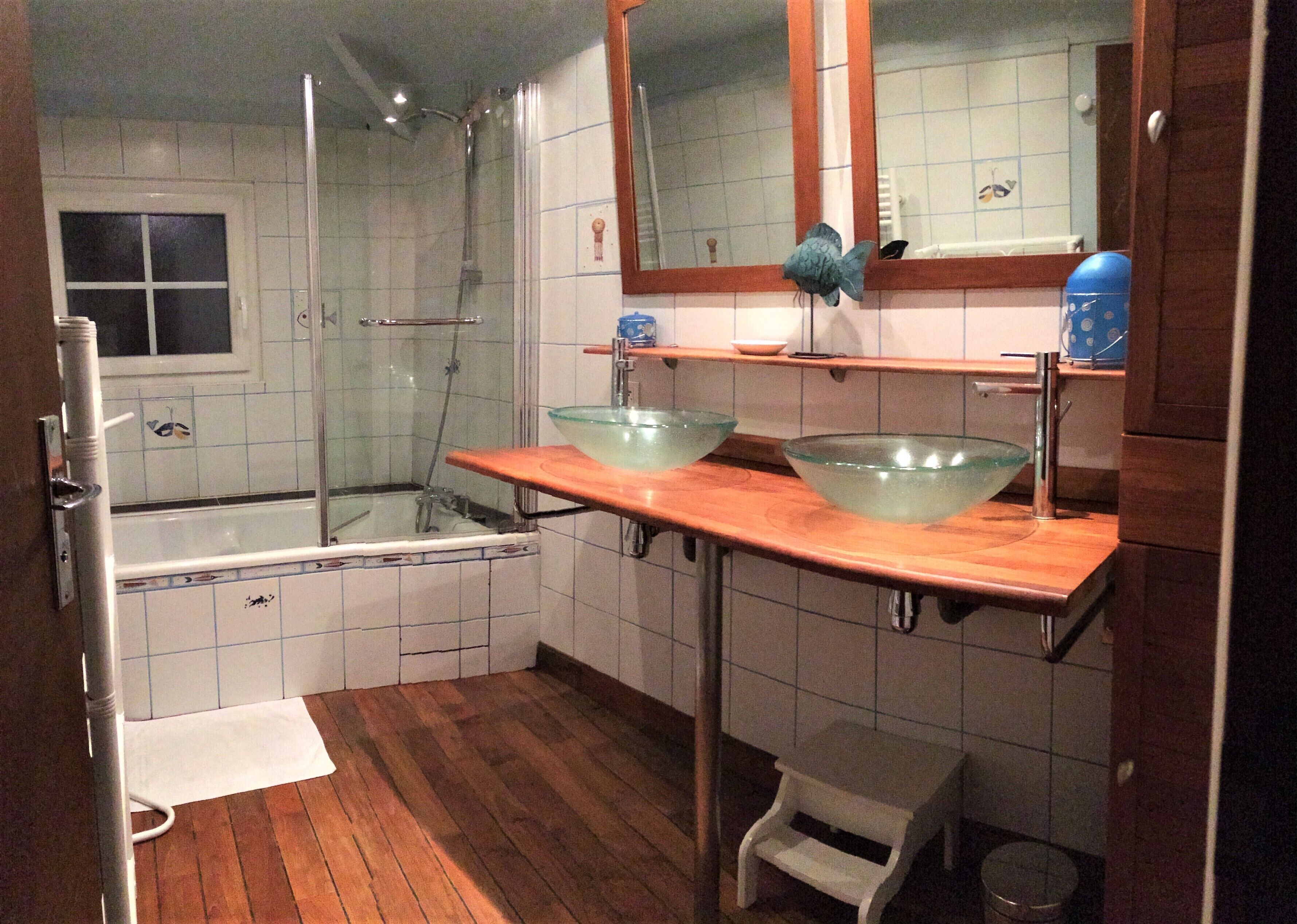 Ensemble douche/baignoire, sèche-cheveux, serviettes fournies