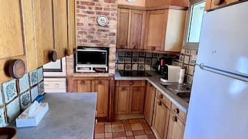 Frigorífico, microondas, horno y placa de cocina