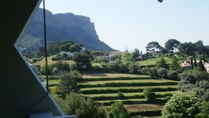 A view of terraced fields and a mountain in the background. - A beautiful, quiet 3-star apartment in a wooded park with a view of the bay (Cassis)