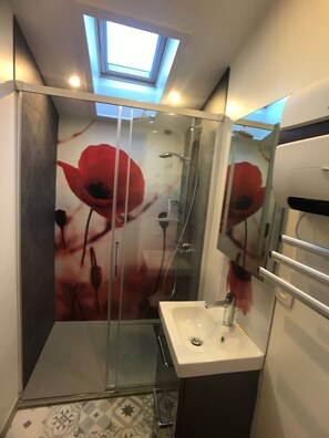 Ensemble baignoire-douche, séchoir à cheveux, serviettes fournies