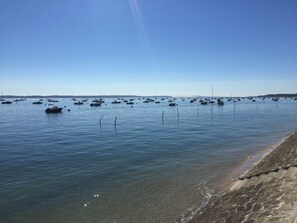 On the beach, sun loungers, beach towels