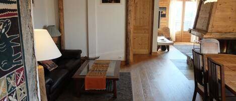 TV, fireplace, books