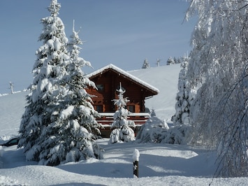 Chalet sous la neige