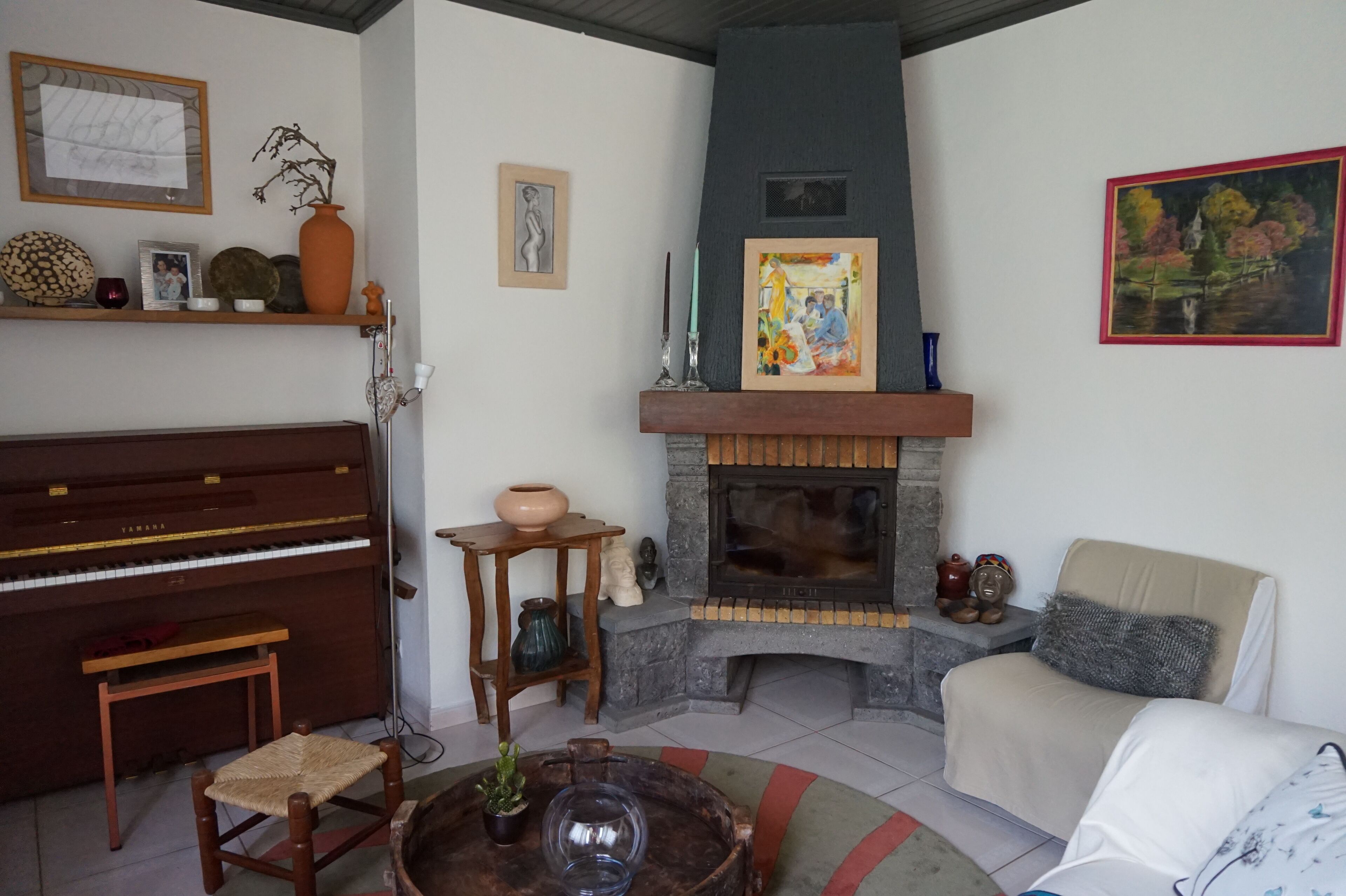 Televisión, chimenea, reproductor de DVD y tenis de mesa 