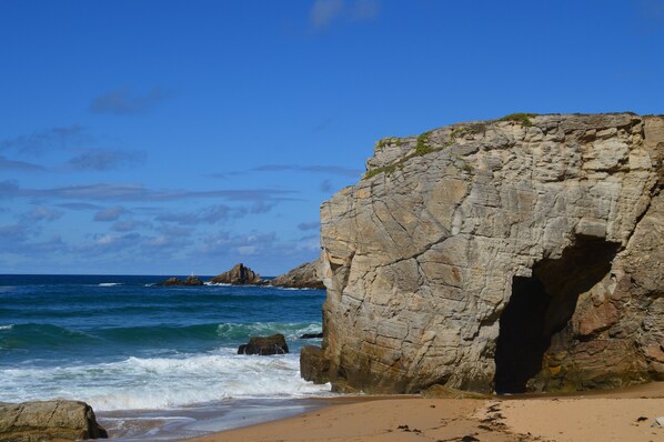 Plage à proximité, chaises longues, serviettes de plage
