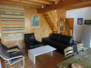 TV, books, video library, stereo