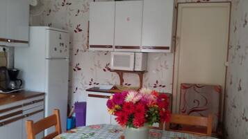 Fridge, microwave, oven, coffee/tea maker