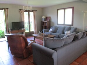 Téléviseur connecté, foyer, lecteur de DVD, livres