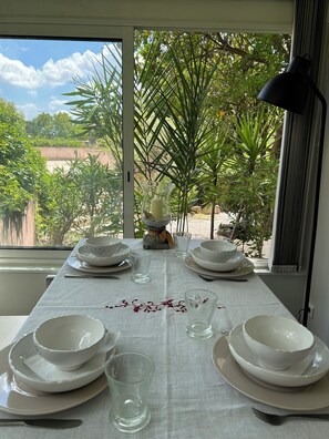 Dining - Charming old village house, very quiet, wooded garden, sleeps 4. (Paradou)